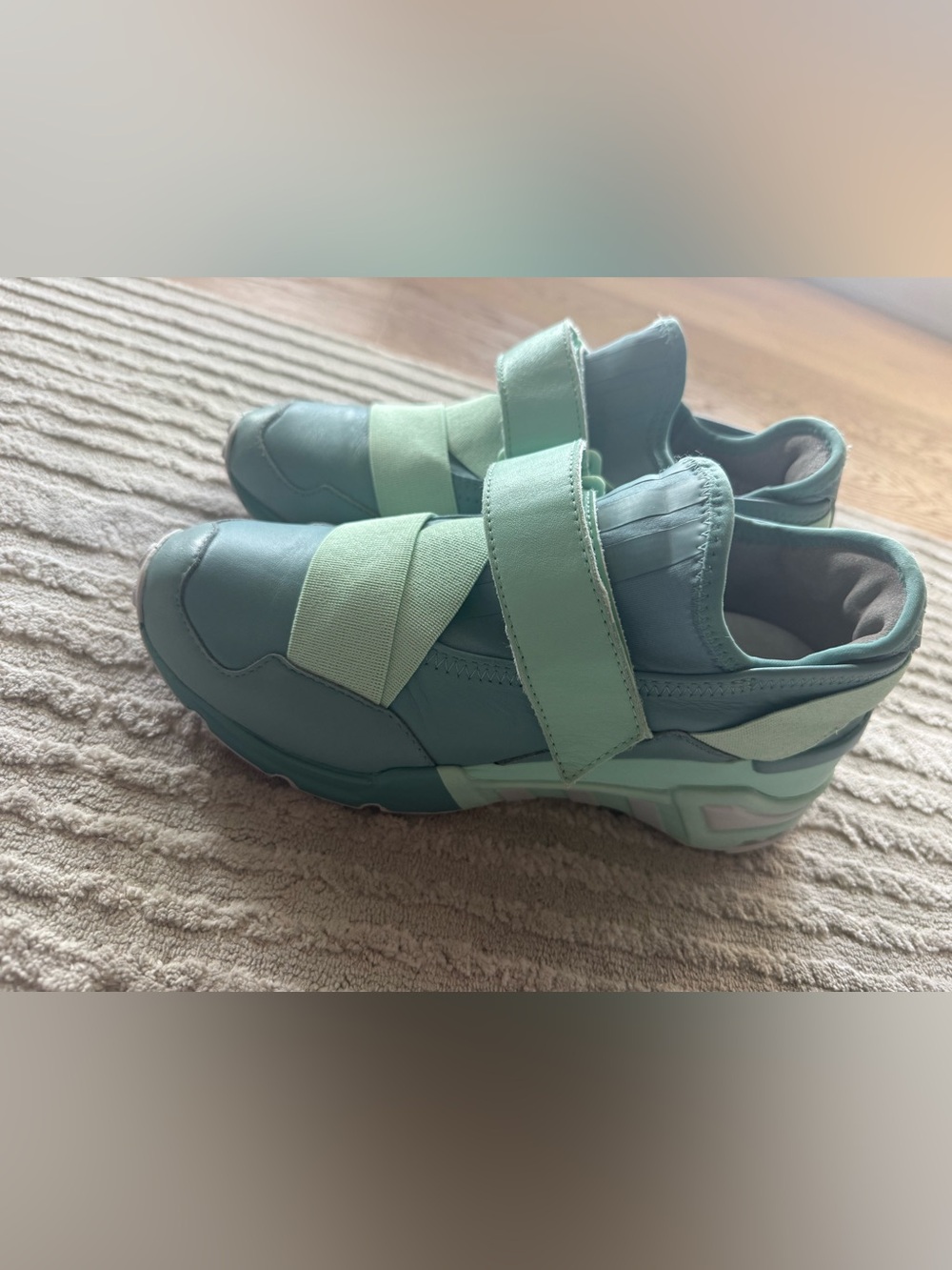 Adidas Y-3 LightTeal Slip-On Sneakers with Velcro Strap 6 1/2 ladies